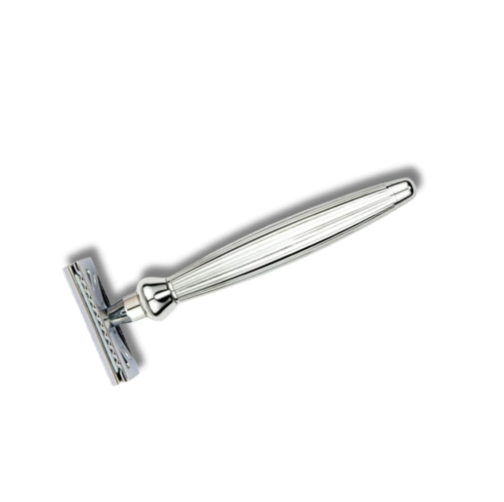 Edwin Jagger – Bulbous Lined Chrome DE Safety Razor & 5 Free Feather Blades