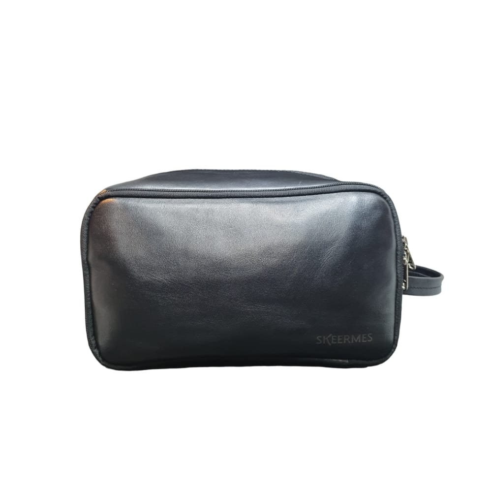 Skeermes - Black Leather Toiletry Bag