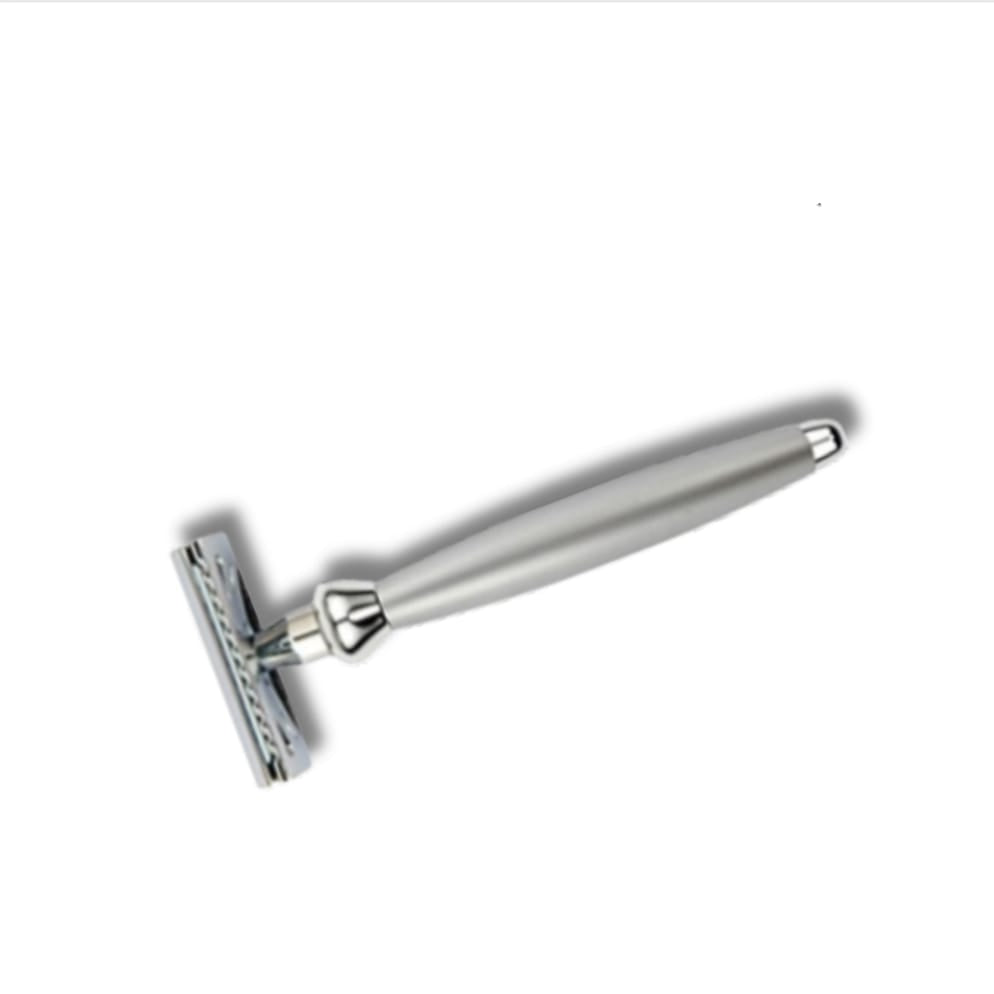 Edwin Jagger – Bulbous Satin Chrome DE Safety Razor & 5 Free Feather Blades