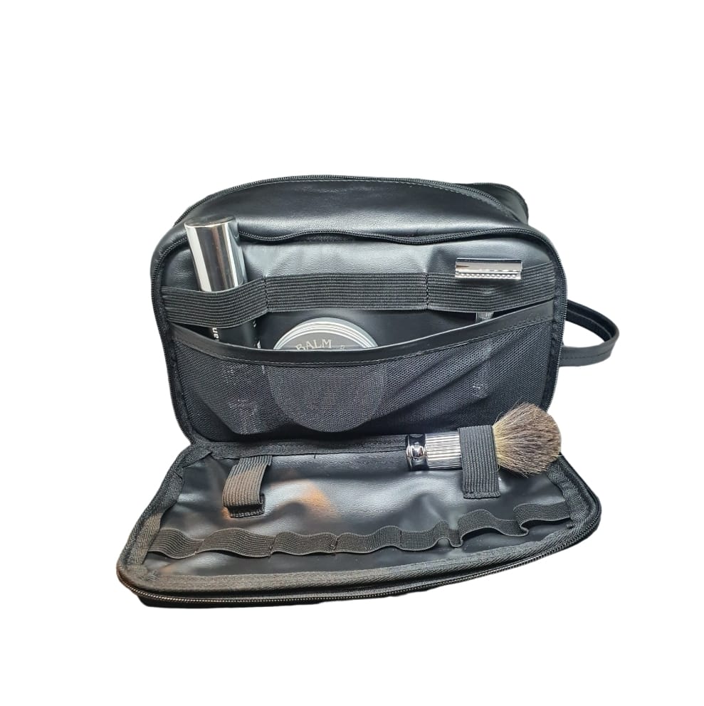 Skeermes - Black Leather Toiletry Bag