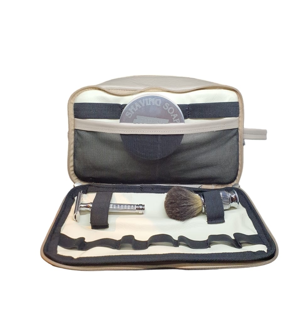 Skeermes - Cream Leather Toiletry Bag