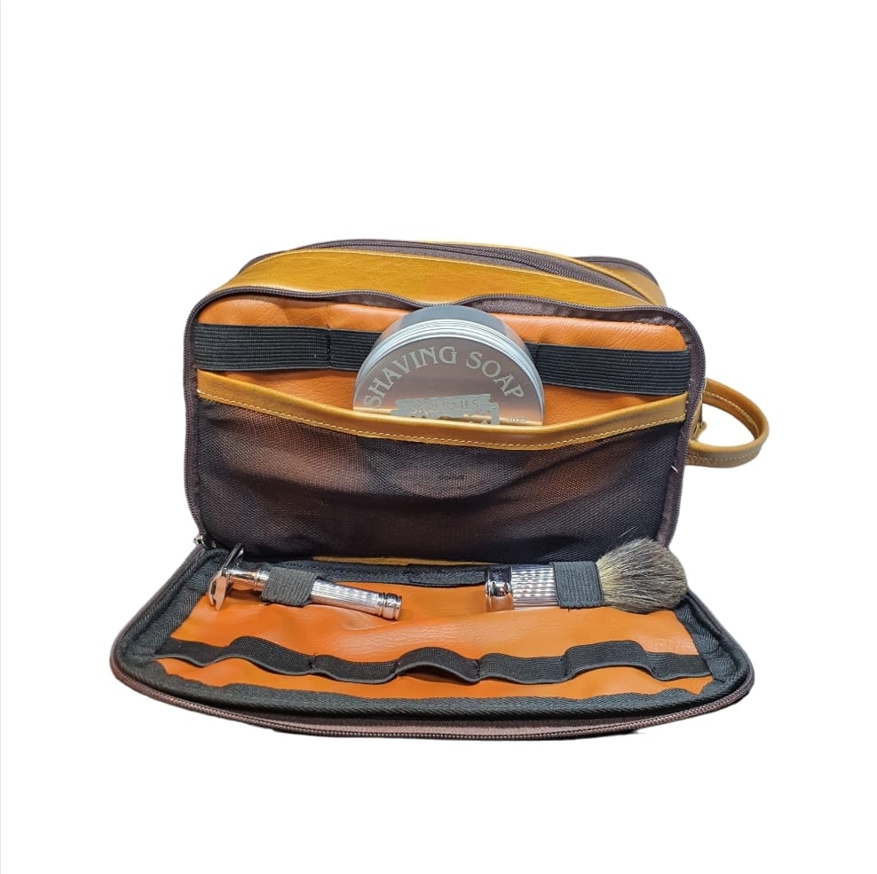 Skeermes - Brown Leather Toiletry Bag