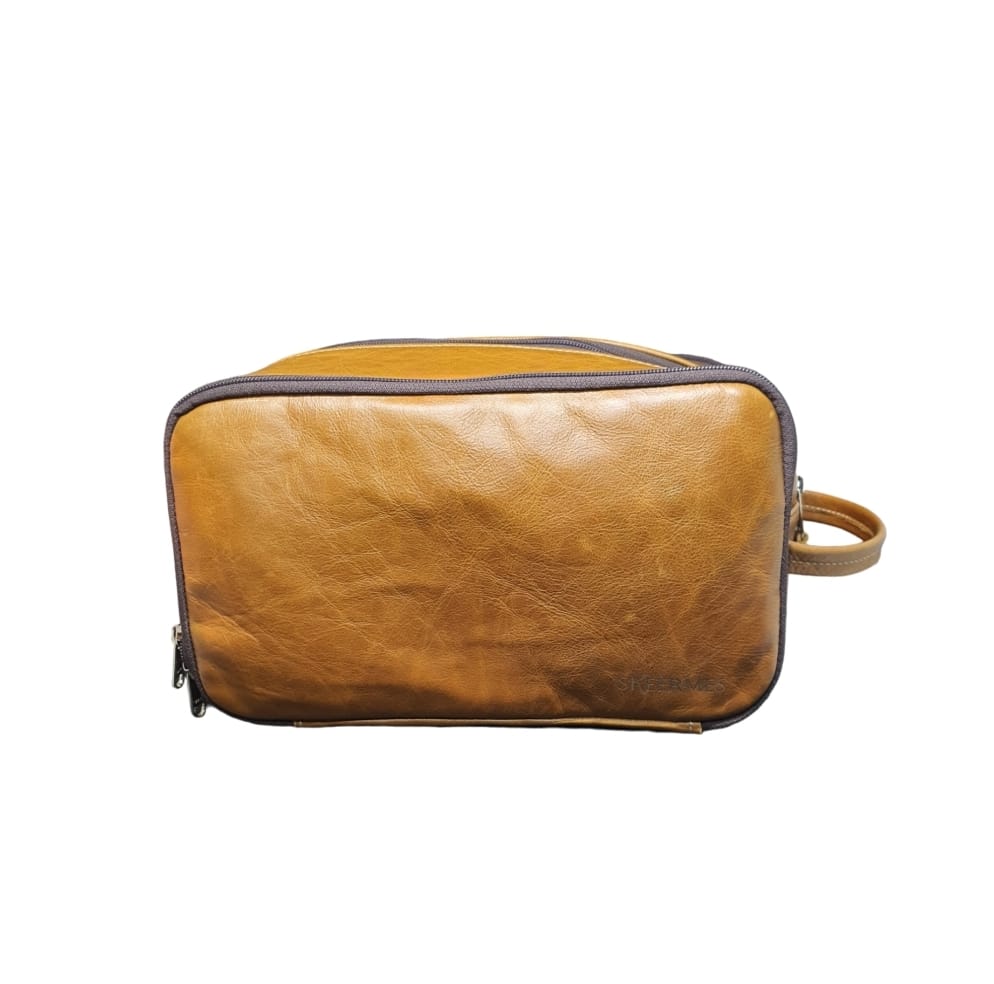 Skeermes - Brown Leather Toiletry Bag