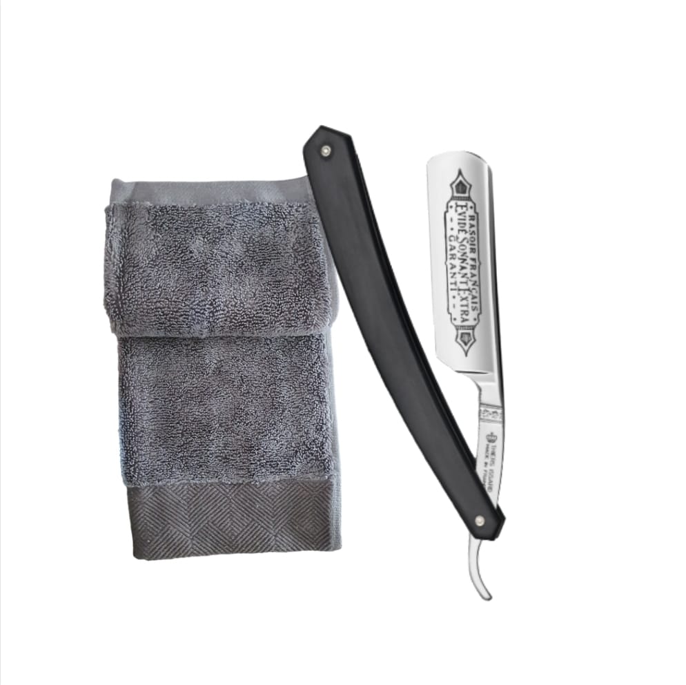 Skeermes - Shaving Towel & Thiers Issard - Evide Sonnant Extra Ebony Straight Razor Combo