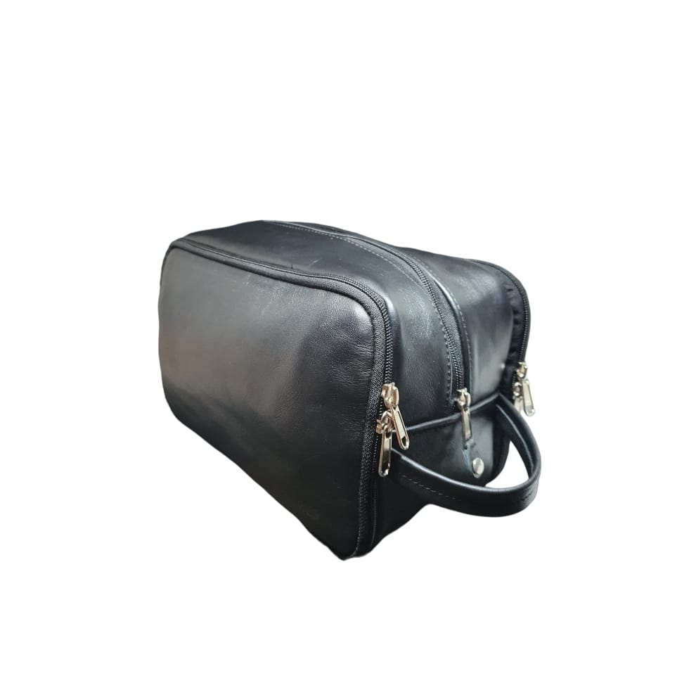 Skeermes - Black Leather Toiletry Bag