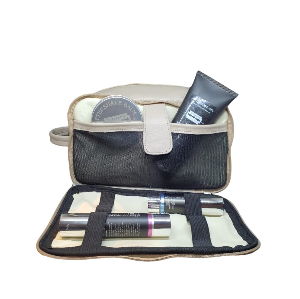 Skeermes - Cream Leather Toiletry Bag