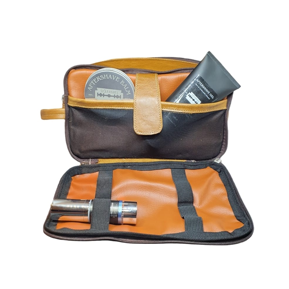 Skeermes - Brown Leather Toiletry Bag