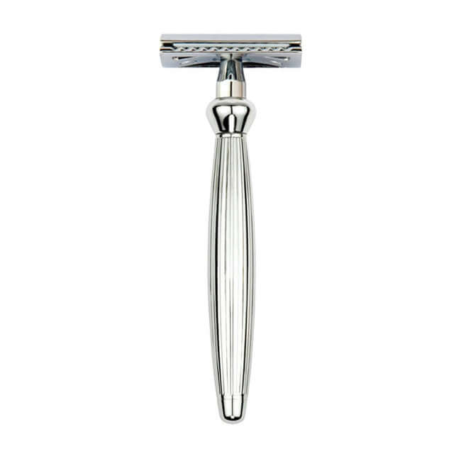 Edwin Jagger – Bulbous Lined Chrome DE Safety Razor & 5 Free Feather Blades