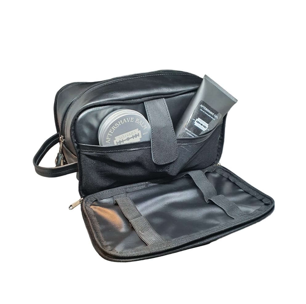 Skeermes - Black Leather Toiletry Bag